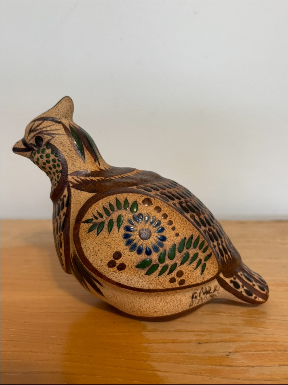 Beautiful Vintage Tonala Hand Painted Clay Quail Figurine